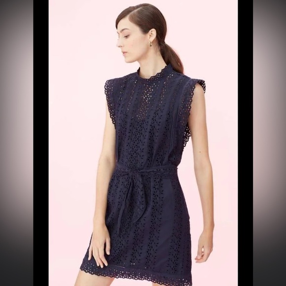 SOLD - NWT Rebecca Taylor Navy Eyelet Mini Dress - Picture 2 of 6